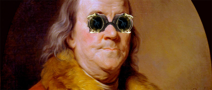 Ben Franklin in steampunk lite goggles